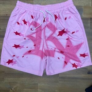 Romwe Men’s Prep Stars And Letter Graphic Shorts Size Large Drawstring Pink Star